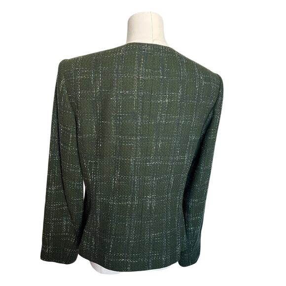 Kasper and Co Women's Green Tweed Full Zip Wool Blend Blazer Jacket Lined - Picture 3 of 8
